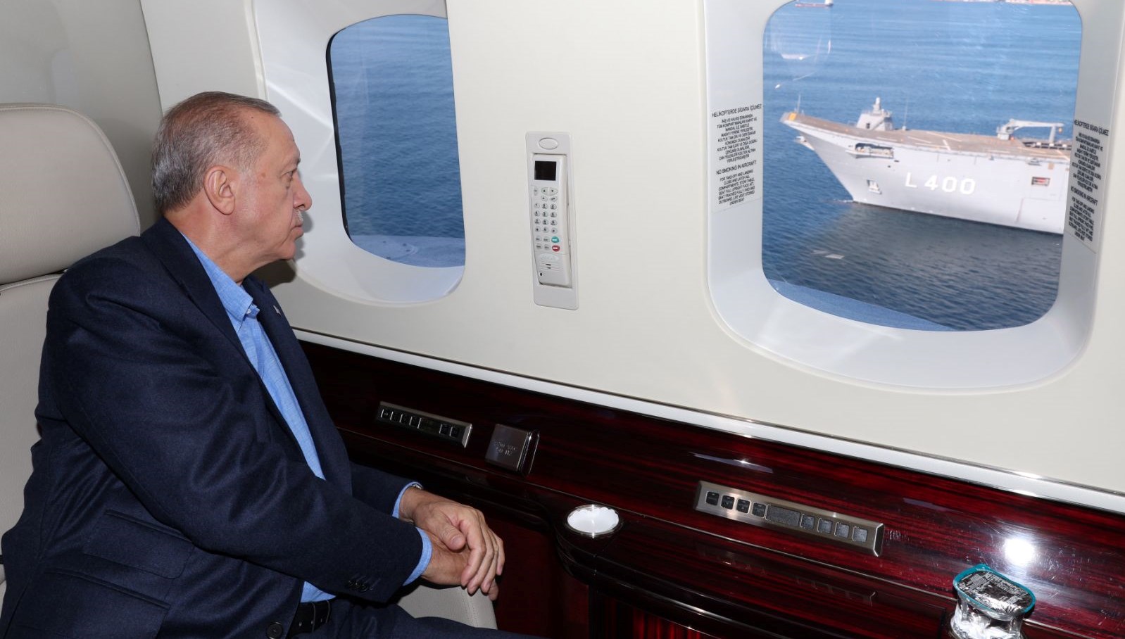 Cumhurbaşkanı Erdoğan’dan, TCG Anadolu Gemisi’ne havadan inceleme